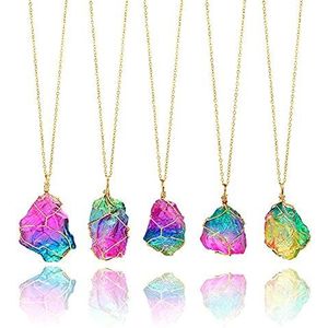 Kristallen hanger ketting natuursteen regenboog rock kwarts hanger volledige draad wrap edelsteen sieraden steen, Steen