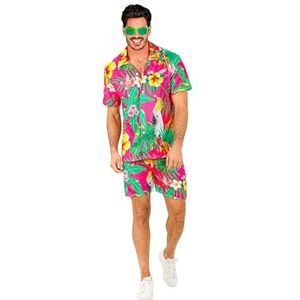 Widmann - Hawaiiaanse outfit, overhemd met korte mouwen en shorts, bloemen, aloha, strandfeest, kostuum