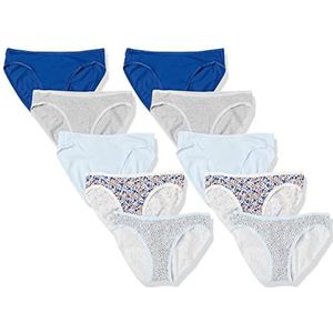 Amazon Essentials Set van 10 katoenen bikinibroekjes voor dames (verkrijgbaar in grote maten), blauw/grijs gemêleerd/lichtblauw/bloemenpatroon, maat XL