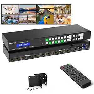 MT-VIKI 8 in 8 uitgangen HDMI matrix switch ondersteunt 3,5 mm stereo audio webbesturing met infrarood afstandsbediening, rackmontage 4K @ 30Hz EDID RS232 LAN-poort