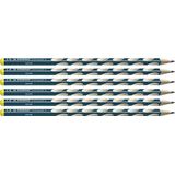STABILO EASYgraph S linkshandig grafietpotlood, set van 6 fijne ergonomische potloden HB (leisteenblauw)