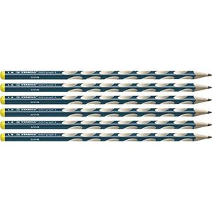 STABILO EASYgraph S linkshandig grafietpotlood, set van 6 fijne ergonomische potloden HB (leisteenblauw)