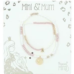 Depesche 12145 Princess Mimi Mini & Mum - set van 2 armbanden voor moeder en dochter met hartvormige hanger - parelsieraden in wit, goud en roze