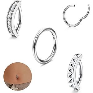 LOLIAS Navelpiercing voor dames, chirurgisch staal, 3 stuks, 14 g, eenvoudige omgekeerde navelring, lichaamssieraden SI 10