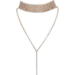 JewelryWe Sieraden voor dames, meerdere rijen, strass, halsketting, choker, lange ketting, met hanger, halsketting, 3 kleuren, zilver, goud, zwart, Bergkristal