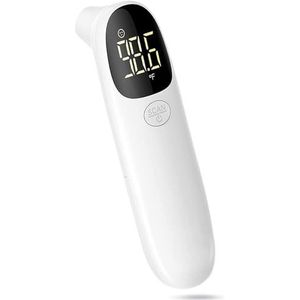 LEYF R-9 Digitale contactloze thermometer met lcd-display met 3 kleurmodi, voorhoofdthermometer voor volwassen baby + maskerhaak, maskenha, wit