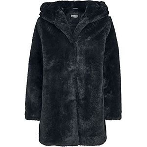 Urban Classics Teddy jas pluche mantel van teddy fleece - dames capuchon teddy coat dames parka (1-Pack), Zwart, S