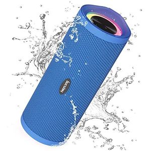 Heysong Bluetooth luidspreker met licht, muziekbox, draagbare bluetooth-box met IPX7 waterdicht, 360° stereogeluid, rijke bas, 40 uur accu, draadloze luidspreker met TF voor thuis, buiten, tuinblauw