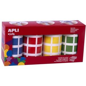 APLI Kids 18326 gum, vierkant, 4 kleuren, blauw, rood, geel en groen, 20 x 20 mm