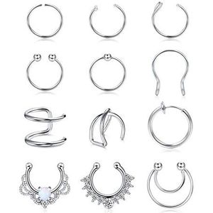 Kakonia 12 stuks nep neusringen ring roestvrij staal nep septum piercing clip op neus septum ring nep niet geboord neus ringen oorbellen sieraden