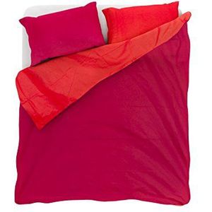 Italian Bed Linen Beddengoedset met dekbedovertrek en kussensloop, dubbelzijdig, effen, 100% katoen, rood/bordeaux, eenpersoonsbed