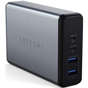 SATECHI 108 W USB-C desktop-oplader - 2 USB-C-poorten en 2 USB-A-poorten - compatibel met MacBook Pro/Air M2/M1, iPad Pro/Air M2/M1, alle iPhone 16/15/14-series en andere USB-apparaten - EU