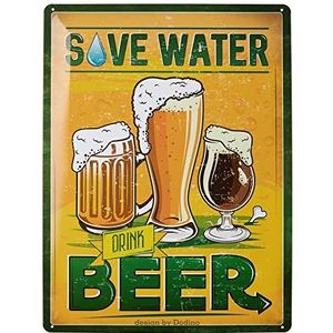 Dodino Metalen bord 30 x 40 cm ""SAVE WATER DRINK BEER"" - decoratieve woonaccessoires - bierplaat, metalen plaat voor alle bar- of pubbezitters