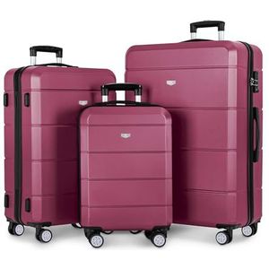 LUGG Jetset van 3 reiskoffers met harde schaal, 50,8 cm, 63,5 cm, robuust en licht, met TSA-slot, gladde 360° wielen, binnenzakken, goedgekeurd door luchtvaartmaatschappijen, Bordeaux, Zwart en bruin