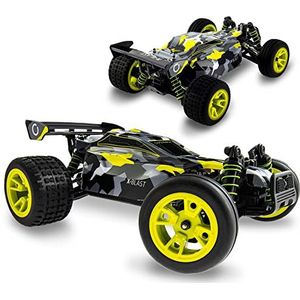 Overmax X-Blast RC-auto op afstand bestuurbare auto 45 km snelheid 4 x 4 motoren bereik 100 meter onafhankelijke veerophanging LED-verlichting groot formaat, zwart-geel
