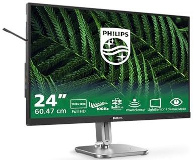 PHILIPS 24B2G5200-24 inch Full HD-monitor, in hoogte verstelbaar, luidsprekers, adaptieve synchronisatie (1920 x 1080, 75 Hz, 1 x D-sub, 1 x HDMI 1.4, 1 x DisplayPort 1.2, USB-hub) donker/grijs