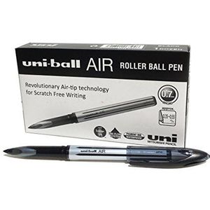 uni-ball UB-188-L Air balpen, medium punt, 0,7 mm, zeer glad schrijven, schrijven als een vulpen, vloeibare inkt, kleurvast, waterbestendig, zwart, 12 stuks