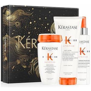 Kérastase, cadeauset limited edition shampoo + balsem + thermoprotector, voor zeer droog haar, gevoed en sterk haar, met niacinamide en glycerine, voedzaam, 250 ml + 200 ml + 150 ml