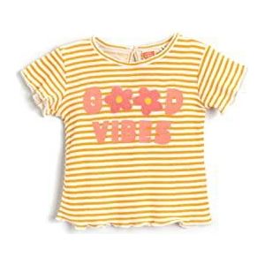 Koton Gestreept Slogan Printed T-shirt met korte mouwen voor babymeisjes, gele streep (1s5)