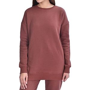 M17 Dames klassieke ronde hals sweatshirt casual pullover lange mouwen top effen jumper (L, zwart), Bruin