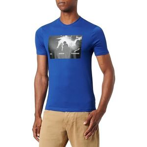 Armani Exchange Aangepast logo, normale pasvorm, ronde hals T-shirt voor heren, Outremer Blauw