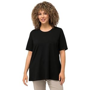 Ulla Popken T-shirt, A-lijn, ronde hals, halflange mouwen dames, Black Beauty