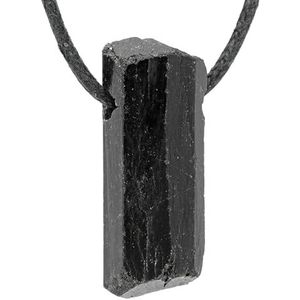 Lebensquelle Plus Zwarte toermalijn/schorl ruwe steen hanger | hoogwaardige edelsteen hanger met lederen band | natuurlijk gegroeid kristal, halfedelsteen, Geen edelsteen