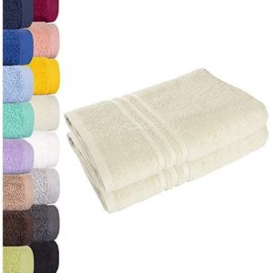 Lavea Set van 2 badhanddoeken van 100% katoen met ophanghaak - 70 x 140 cm - voor een luxe badervaring - crème