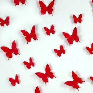 Stickerset 12 3D-vlinders, rood