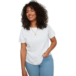Trendyol T-shirt basique à col rond en tricot pour femme Coupe régulière, blanc, 4XL