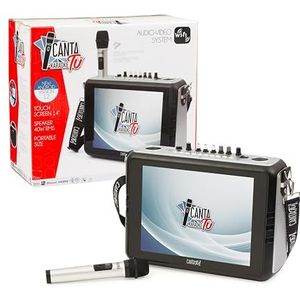 Canta Tu Draagbare karaoke 2024, draagbaar, draadloos, met microfoon, schouderriem, groot touchscreen, wifi-verbinding, spraakeffecten, oplaadbare batterij, spraakverandering, zilverkleurig