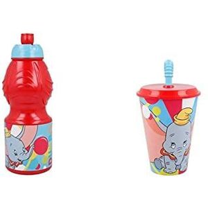 ALMACENESADAN 4755 Disney Dumbo Set bestaande uit herbruikbare drinkbeker 430 ml en 400 ml waterfles, herbruikbaar, BPA-vrij