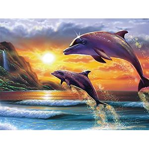Diamond Painting Set dolfijnen + accessoires, afmeting ca. 35 x 25 cm, knutselset om te beschilderen met glitterstenen voor kinderen vanaf 5 jaar