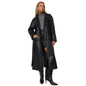 TRENDYOL Trendyol Trenchcoat voor dames, dubbele rij knopen, effen, damesmantel (1 stuk), zwart.