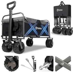 Sekey Opvouwbare transportwagen, 200 kg, van polyurethaan, bandenbreedte 17 x 10 cm, voor alle terreinen, telescoopstang en remmen, klassiek, zwart/grijs