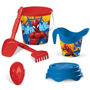 Mondo Toys - Bucketset + water kan Spiderman – emmer 17 cm met waterkan – strandspeelgoed (6 stuks) voor kinderen – 18427