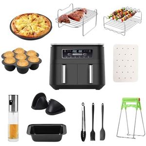 Air Fryer accessoires, 12 stuks dubbele airfryer accessoires voor Ninja Air Fryer AF400EU AF300EU, accessoires voor airfryer 2023, houders en fles voor oliesproeiers