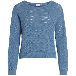 Vila Vibellisina Noos gebreide top met boothals, L/S, damestrui, Coronet Blauw