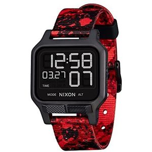 NIXON Heat A1320 - Ultradun digitaal sporthorloge voor heren (38 mm gezicht, 20 mm band PU/rubber/siliconen), Zwart/Rood, riem
