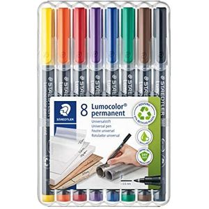 Staedtler Lumocolor 318 permanent marker met fijne punt voor alle oppervlakken, zonder xyleen en tolueen, 8 heldere kleuren, ronde punt 0,6 mm, 318 WP8