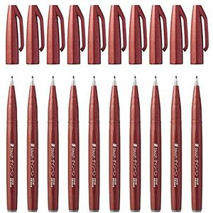 Pentel SES15C Brush Sign Pen Touch Viltstiften, zachte punt, aquarelinkt, bruin, 10 stuks