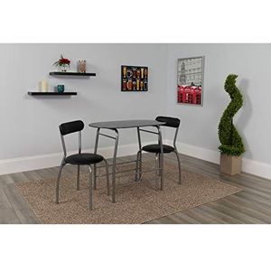 Flash Furniture Eettafel van glas en stoelen van metaal, zwart, 3 stuks