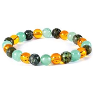 Rijkdomsarmband, verstelbare armband van citrien, extra resistent, pyriet armband, groene armband, kristallen armband, zilveren armband voor mannen en vrouwen, tijgerolie steen, Geen edelsteen