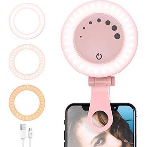 Verlichting voor videoconferenties, selfie ringlamp met dimbare clip, laptoplamp voor op afstand, op afstand leren, webcam en zoom-oproepen en live-streaming (roze)