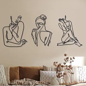 Photect Set van 3 minimalistische abstracte metalen wanddecoraties voor slaapkamer, keuken, badkamer, woonkamer (zwart, modern)