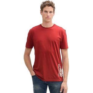 TOM TAILOR Denim T-shirt basique pour homme avec logo, 14302 - Rouge velours, M