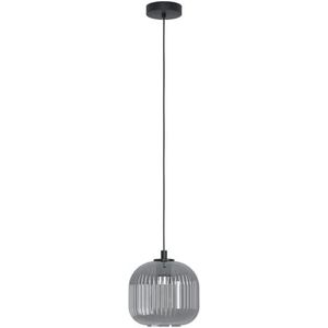 EGLO Mantunale Hanglamp, hanglamp, plafondlamp, kroonluchter voor woonkamer of eetkamer, metaal in zwart en rookglas, zwart transparant, fitting E27, Ø 20 cm