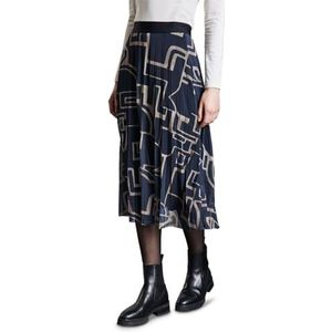 Street One A361661 Geplooide rok met mesh print voor dames, Diep blauw getint