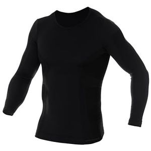 Brubeck LS11600 Functioneel bodyshirt voor heren, lange mouwen, sport, ondergoed, 41% merinowol, zwart.