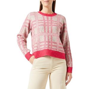 Vila Vicilia L/S Check Knit Top/Su gebreide damestrui, Love Potion/Checks: natuurlijke mix / berk